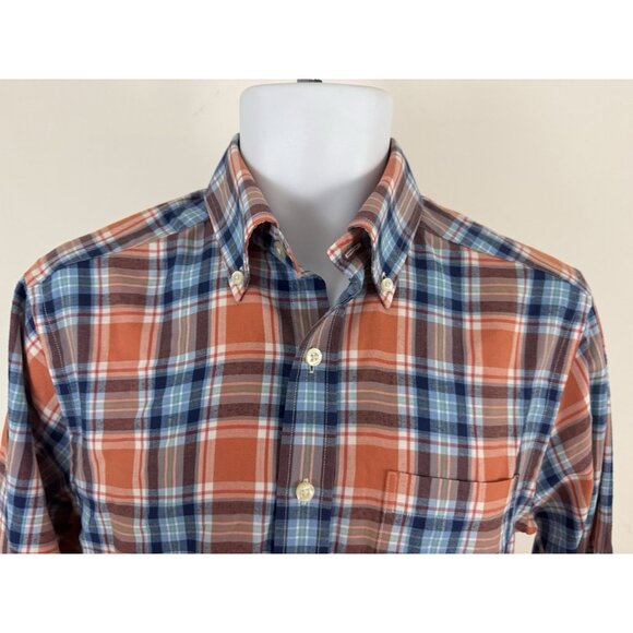 VINEYARD VINES Men's Orange/Blue Plaid Slim Fit Murray Long Sleeve Shirt Sz S - Picture 2 of 6